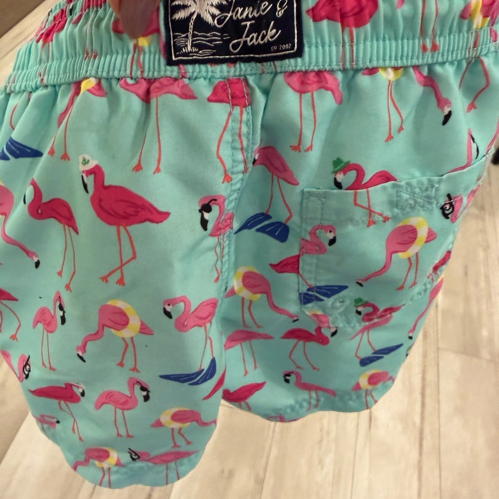 Janie and Jack Pink flamingo Swim Shorts and matching pink t-shirt set size 4 - Picture 4 of 6